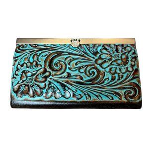 Patricia Nash CAUCHY Wallet Italian Tooled Turquoise Leather